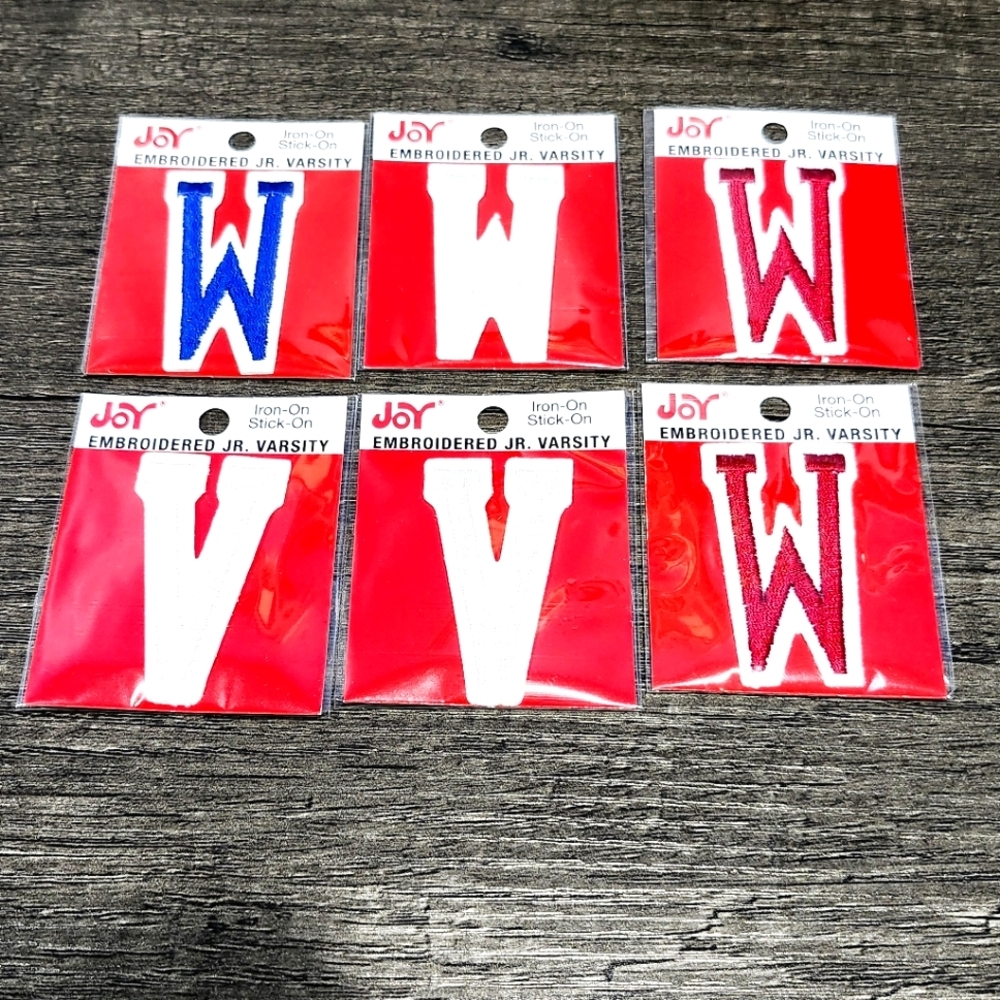 Set Of 6 Embroidered Letter Patches 2" Tall W, V Red White Blue